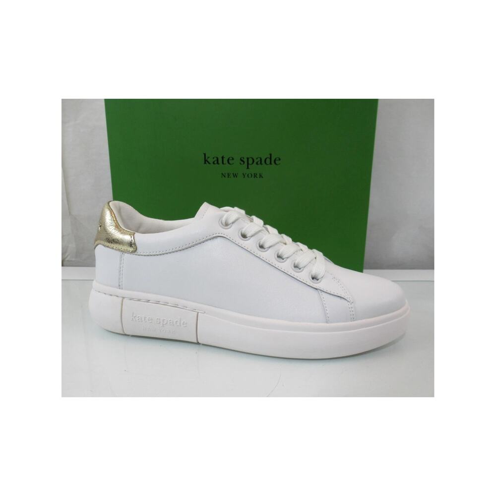 Kate Spade New York Women's Lift Lace Up Sneakers Optic White / Pale Gold Size 8